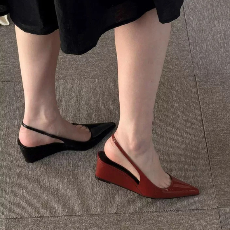 Casual Sandal Leather - 우아한 여름 여성용 에나멜 가죽 포인티드